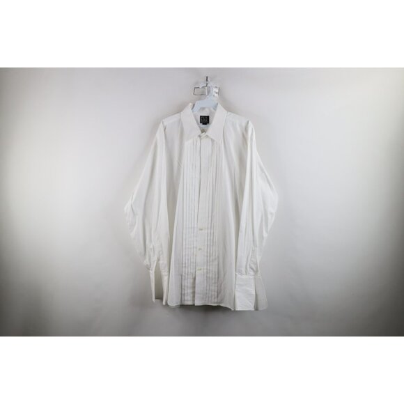 Jos A Bank Mens 17.5 35 Ruffled French Cuff Tuxedo Prom Button Dress Shirt White - Picture 1 of 14